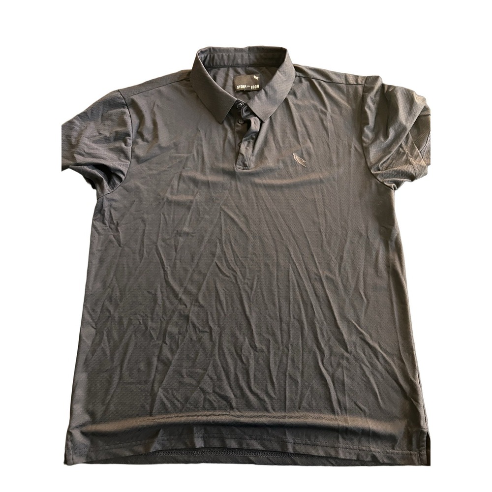 STONE FALCON Men's Polo Shirt Large Blue Solid Short Sleeve Golf Lightweight